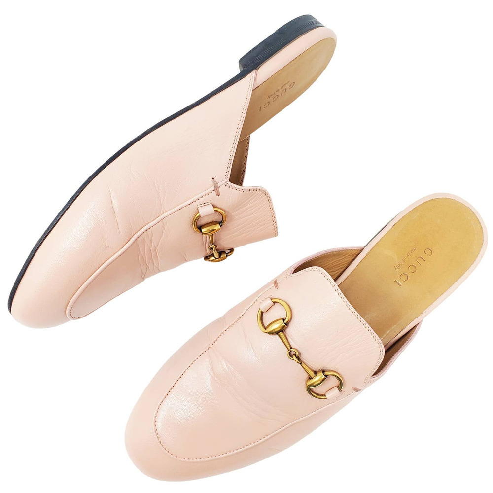 Gucci Princetown Pink Gold Horsebit Pastel Calfskin Flat Loafer Mules EU 37.5